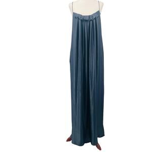 L'AGENCE Trapeze Slip Maxi Ruffle SM Metallic Blue Pockets Formal‎ Evening